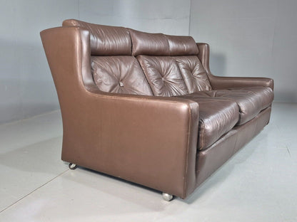 Vintage Danish 3 Seat Sofa Brown Leather Wing Back 1970s Retro MCM EB7977 M3SS - UKDK FURNITURE