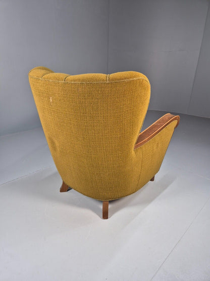 Art Deco Danish Oak Lounge Chair Green Wool 1940s Retro EB9047 VCLO - UKDK FURNITURE