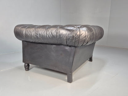 Vintage Black Leather Chesterfield Chair Oversize Classic Club Chair EB9472 VLEA - UKDK FURNITURE