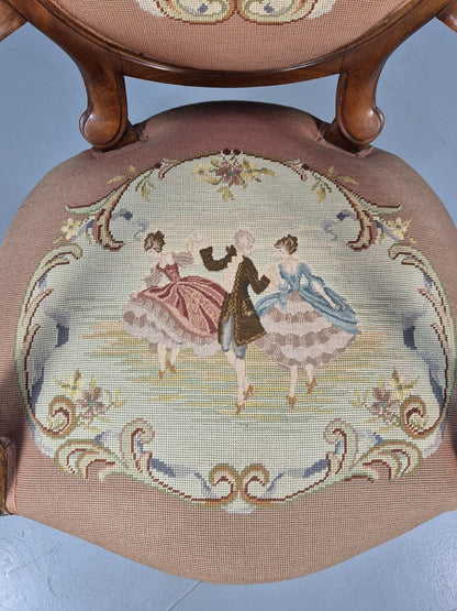 Vintage Danish Rococo Style Lounge Chair Figural Tapestry Upholstery EB8982 VCLO - UKDK FURNITURE