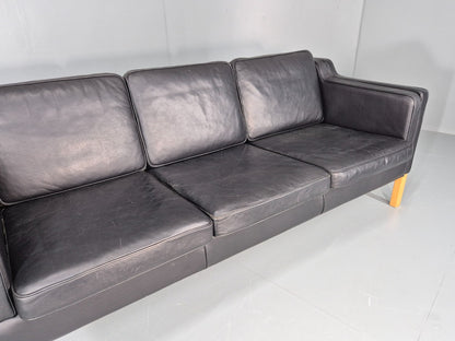 Vintage 3 Seat Sofa Danish Black Leather Mid Century Retro 1980s EB10476 M3SS3