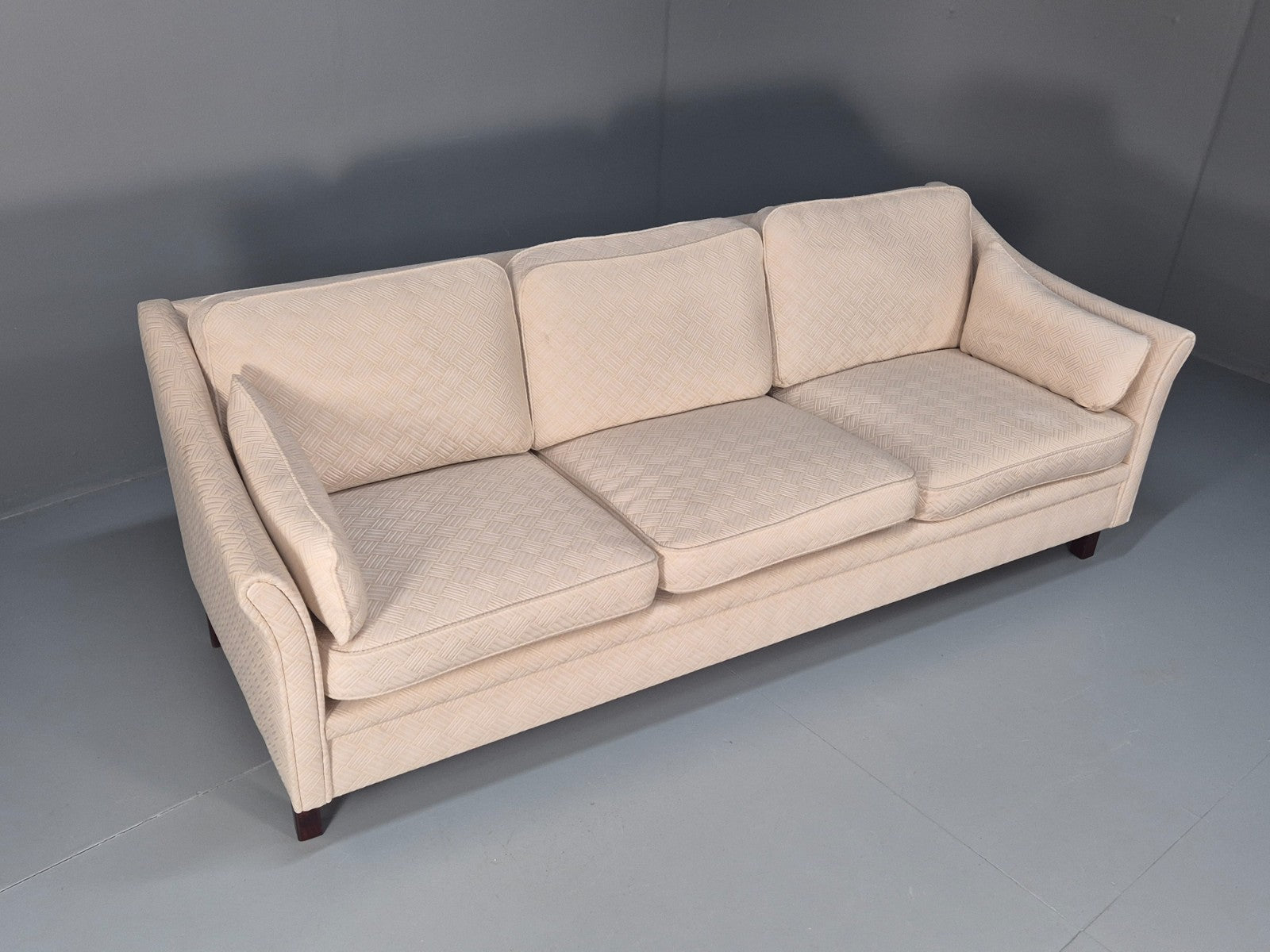 Vintage 3 Seater Sofa Retro Danish Cream Patterned Fabric EB10520 M2SS3