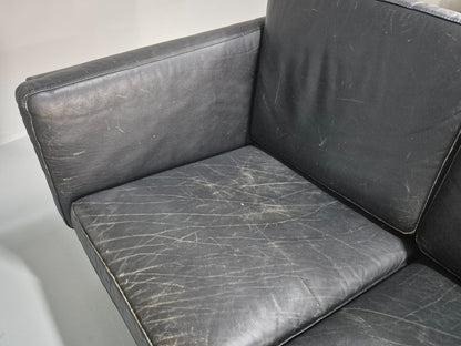Vintage 3 Seat Sofa Danish Black Leather Mid Century Retro 1980s EB10073 M3SS23