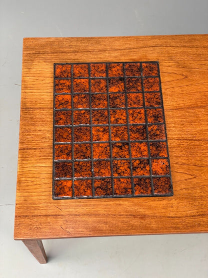 Vintage Danish Teak and Tile Top Coffee Table 1970s Retro Orange EB6890 MWOO - UKDK FURNITURE