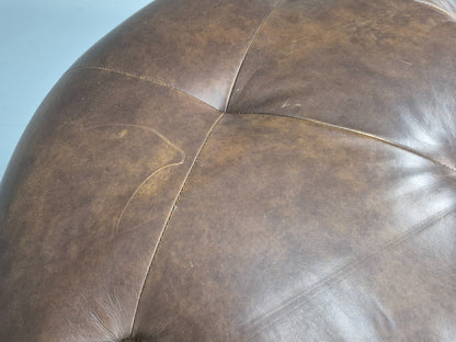 Extra Large`Vintage Footstool Circular Brown Leather Modern Retro EB10706 MFOO6