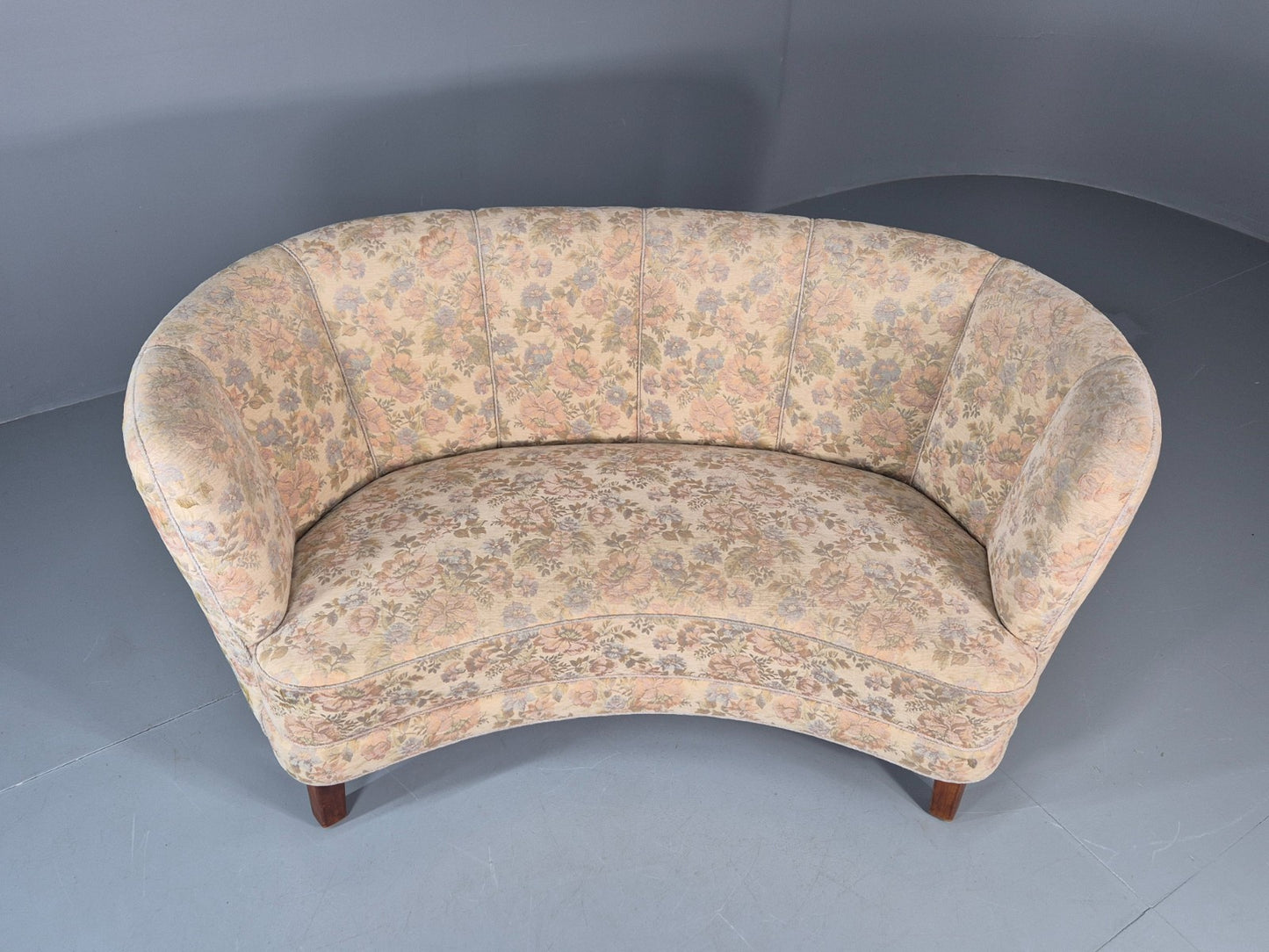Vintage Two Seater Danish Curved Banana Sofa 1930s Art Deco Floral EB10795 V2SS4