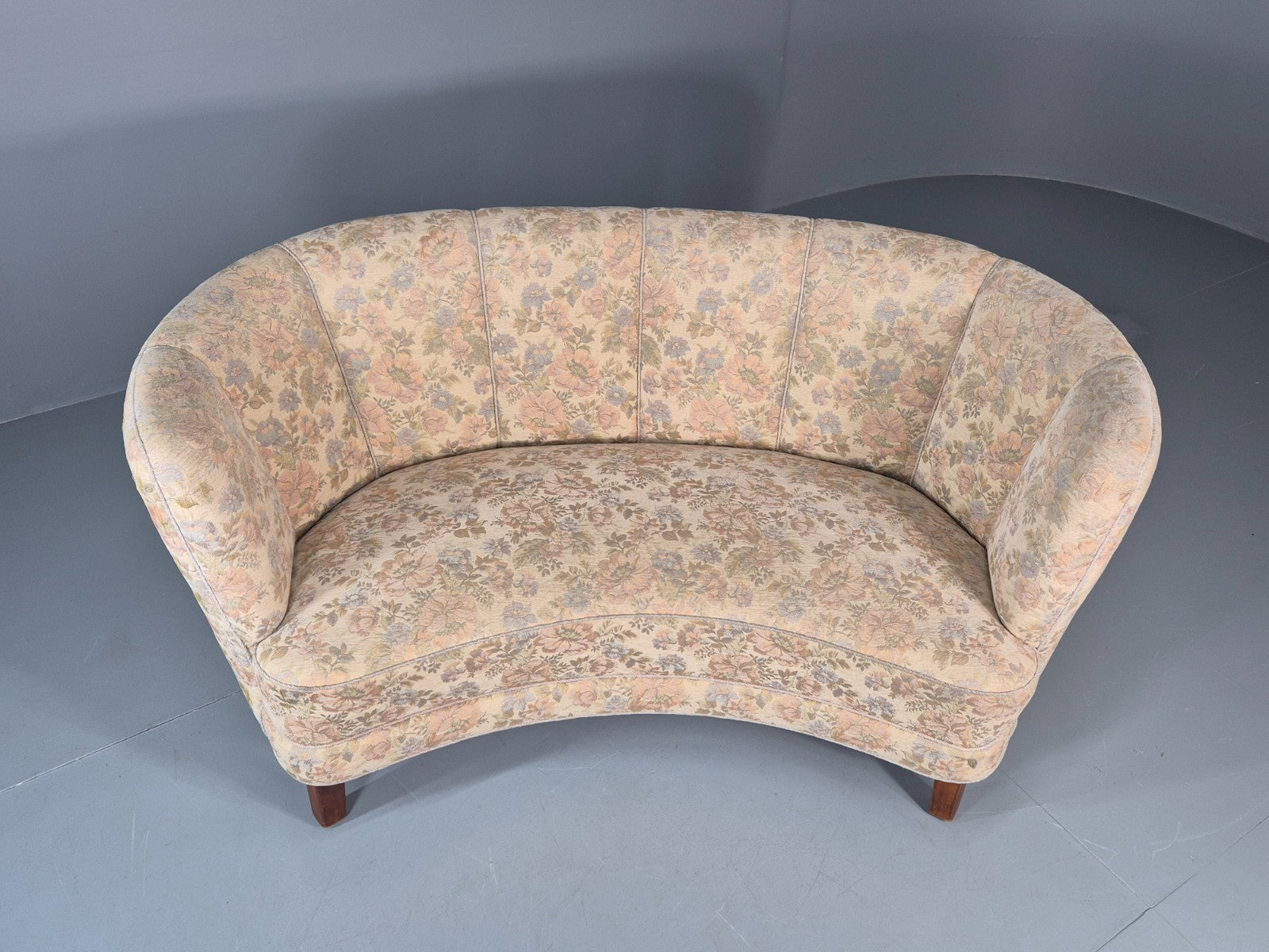 Vintage Two Seater Danish Curved Banana Sofa 1930s Art Deco Floral EB10795 V2SS4