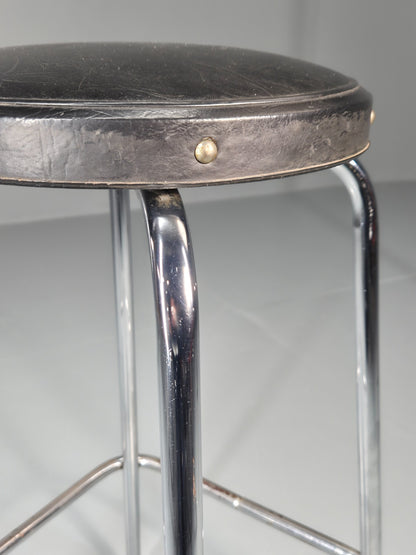 Vintage Bar Stool Black Vinyl and Chrome 1980s Bauhaus style Retro EB11274 MDIN7