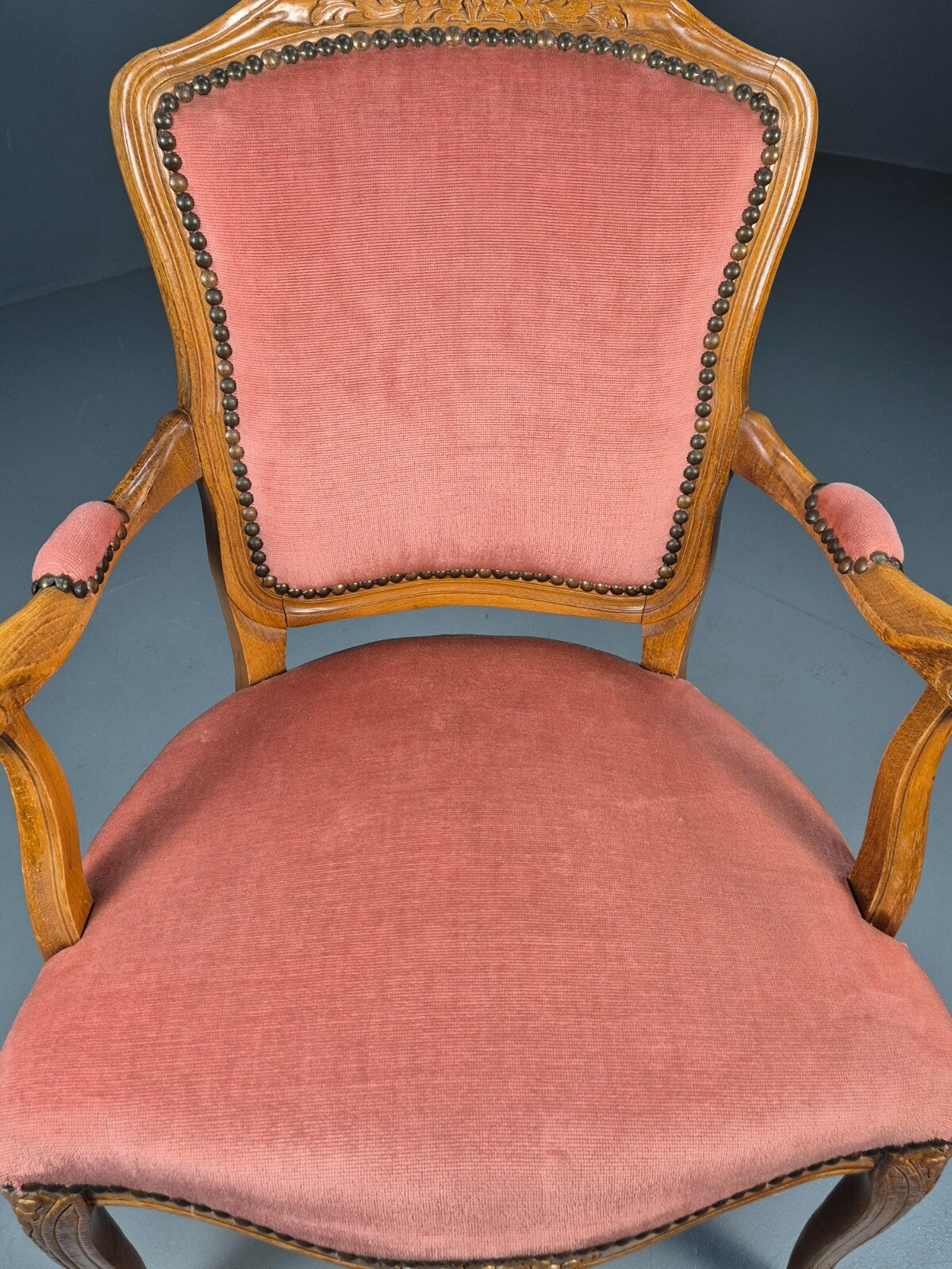 Vintage French Rococo Armchair Pink Velour Danish Repro 1970s EB9627 VCAR - UKDK FURNITURE