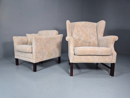 2 1970s Retro LOunge Chairs Danish Floral Cream Upholstery EB10764 VCLO1