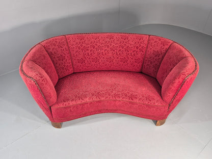 Classic Two Seater Danish Banana Sofa Art Deco 1930s Red Moquette EB10796 V2SS2