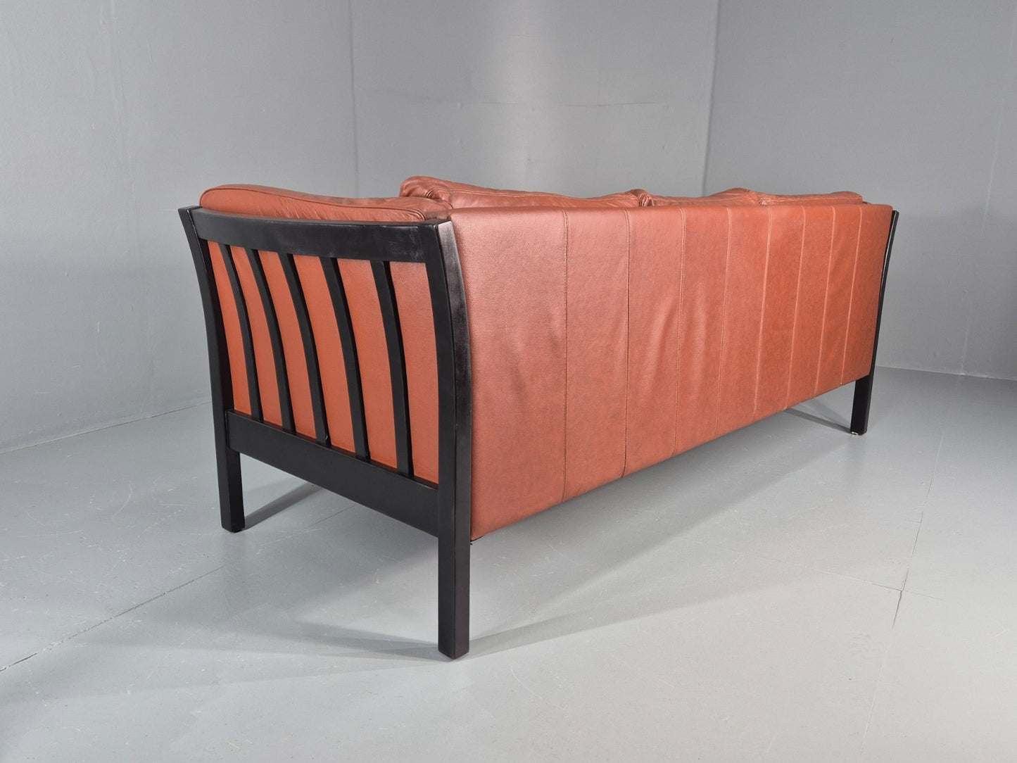 Vintage 3 Seat Sofa Reddy Brown Leather Stouby Denmark 1980s Retro EB10538 M3SS18