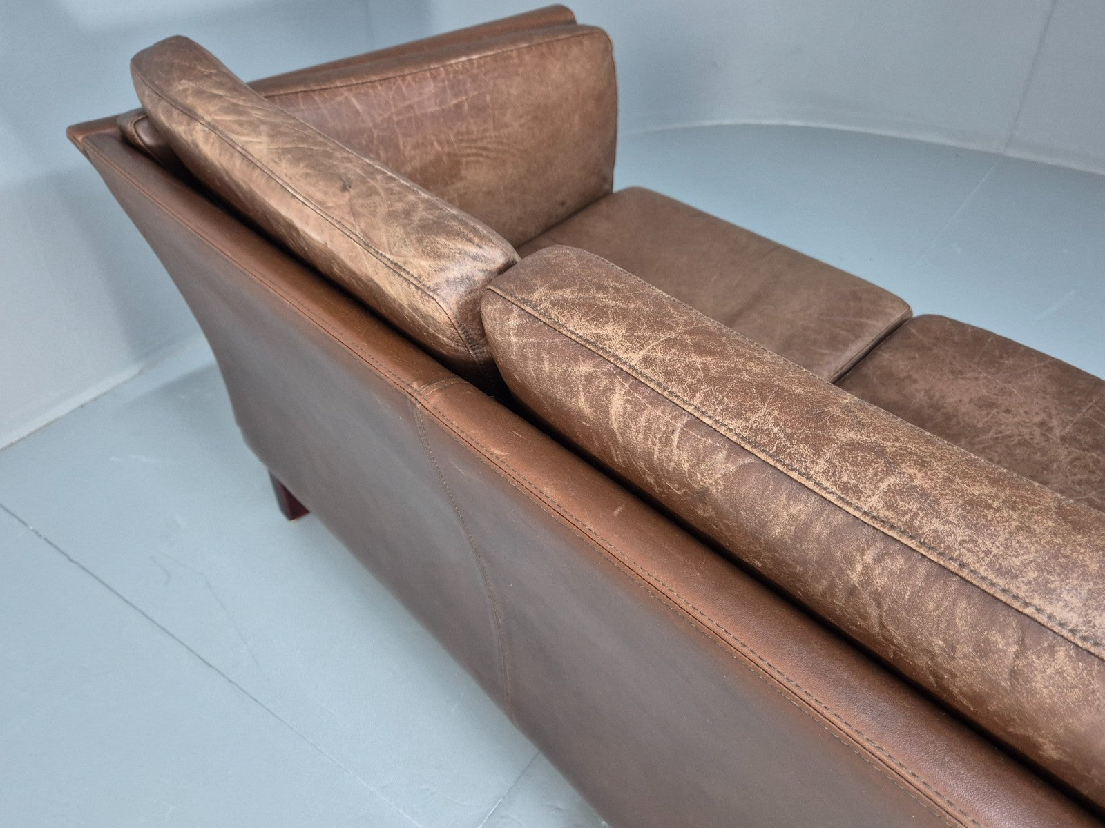 Vintage Danish Two Seater Sofa Brown Leather Mid Century Design 70s EB10070 M2SS17