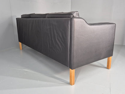 Vintage 3 Seat Sofa Danish Black Leather and Vinyl Mid Century EB10468 M3SS17