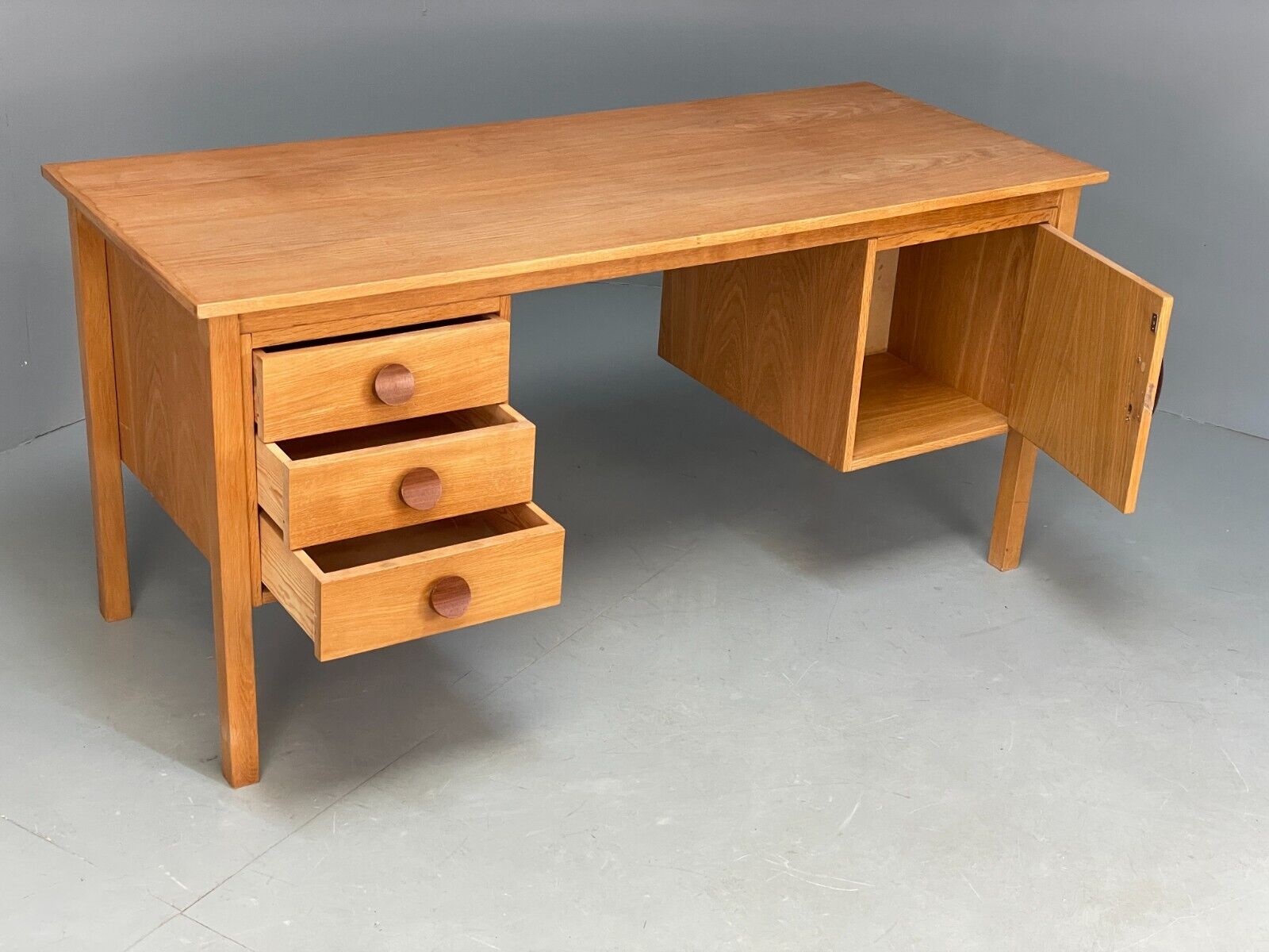Vintage Danish Oak Desk Teak Handles With Drawers And Storage EB8722 MWOO - UKDK FURNITURE
