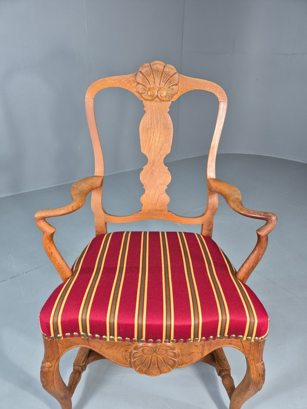 Antique Rococo Revival Oak Chair Danish 1880 Splat Back Shell Motif EB10887 VDIN6