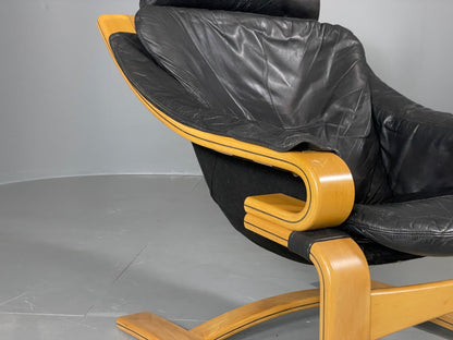 Vintage Danish Lounge Chair Black Leather Skippers Apollo Chair EB6121 MBEN4