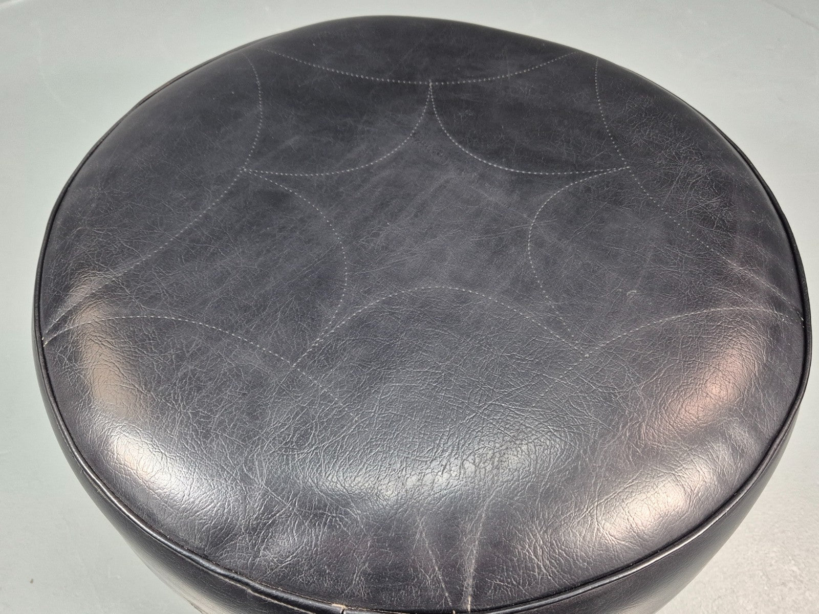 1960s Circular Footstool Danish Vinyl and Teak Retro MCM EB10883 MFOO6