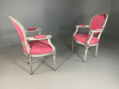 2 Vintage Danish Fauteuils Pink Blue Louis XIV Antique Style EB6755 VCLO - UKDK FURNITURE
