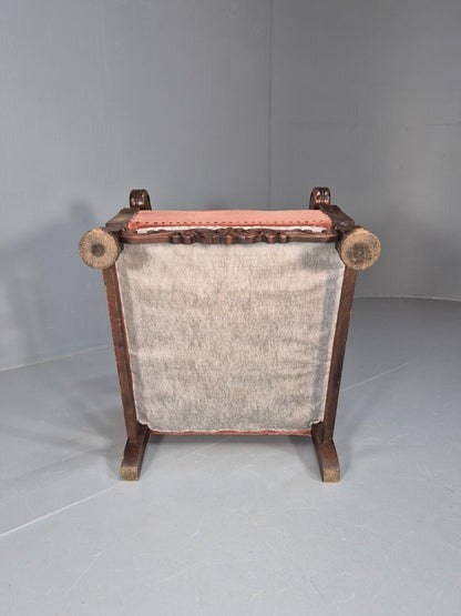 Vintage Danish Lounge Chair Pink Peach Velour Oak 17th Century Style EB8970 VCLO - UKDK FURNITURE