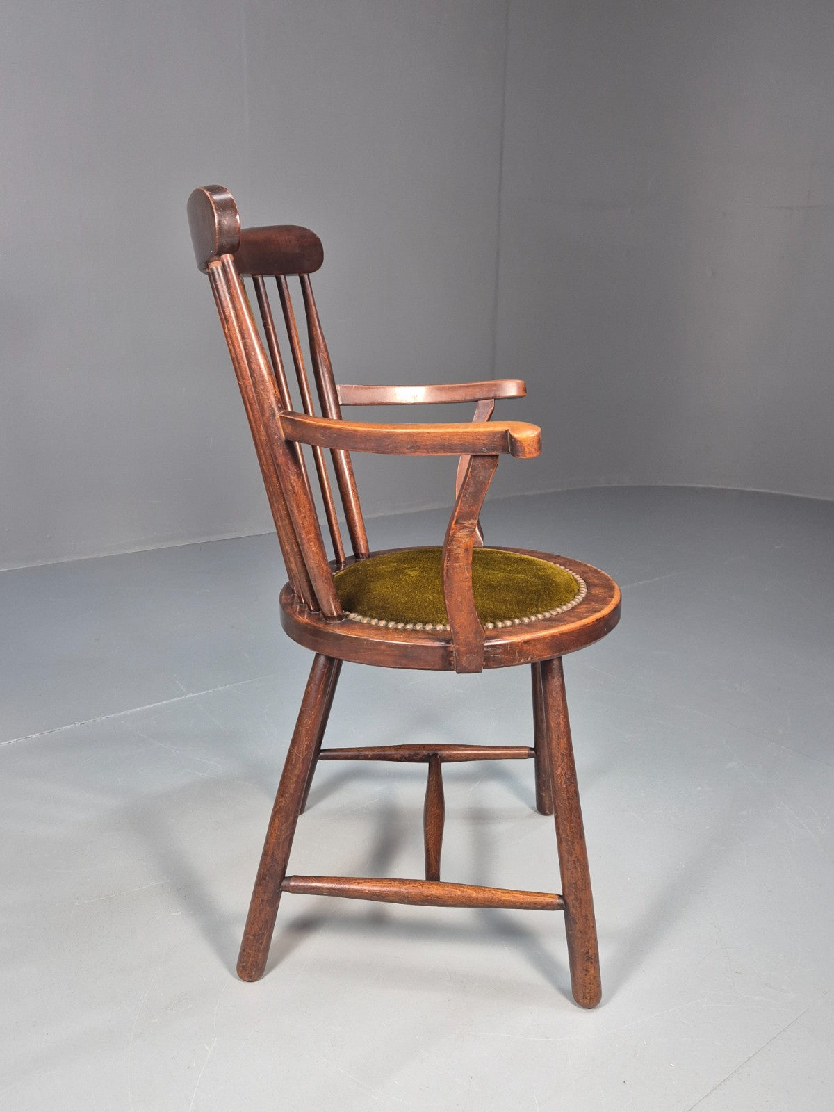 Edwardian Penny Seated Elbow Chair Mahogany Frame green Velour 1900 EB10612 VWOO5