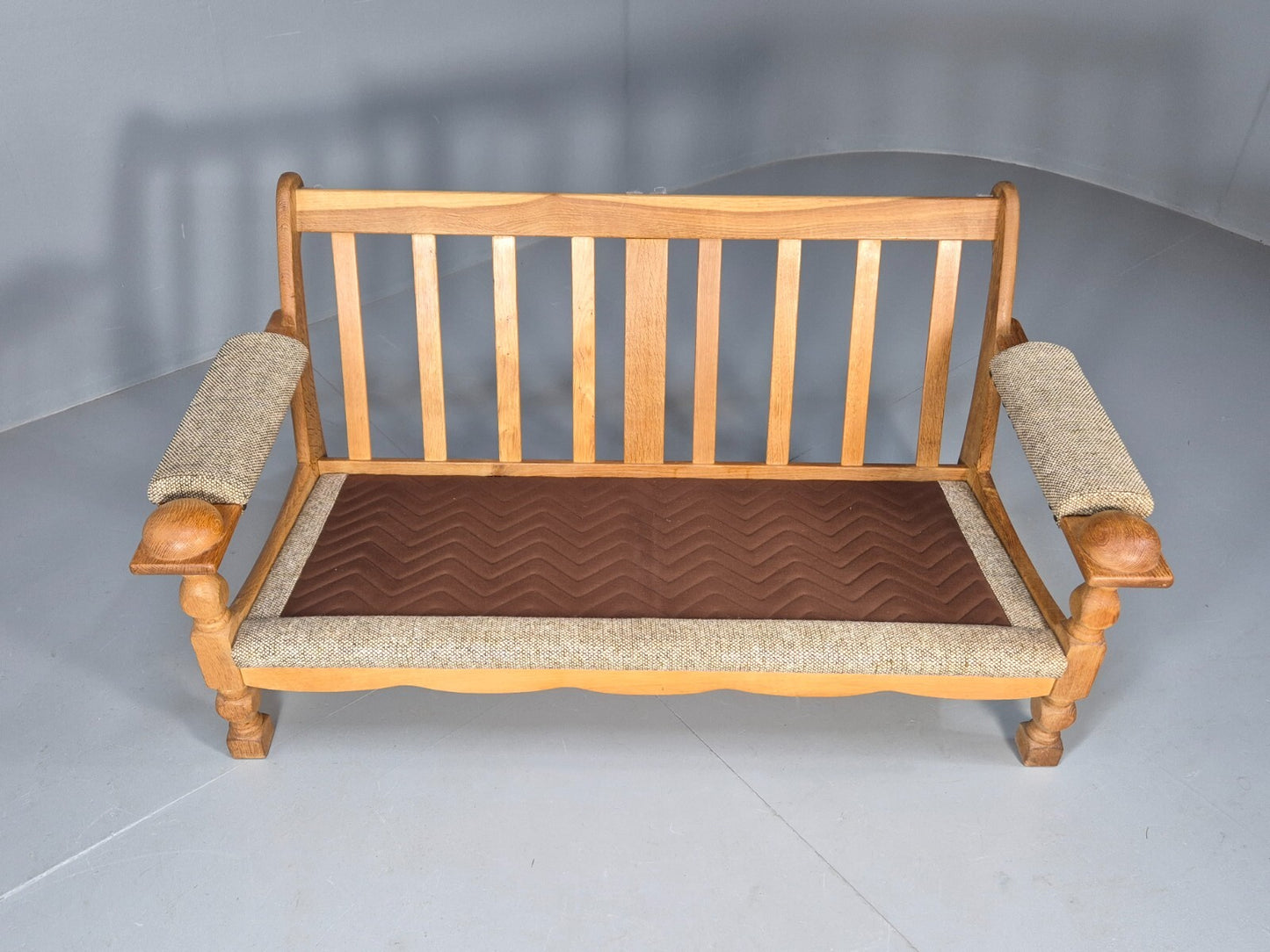 Vintage Kjearnulf Style 2 Seat Sofa 1970s Danish Oak and Wool EB9562 M2SS - UKDK FURNITURE