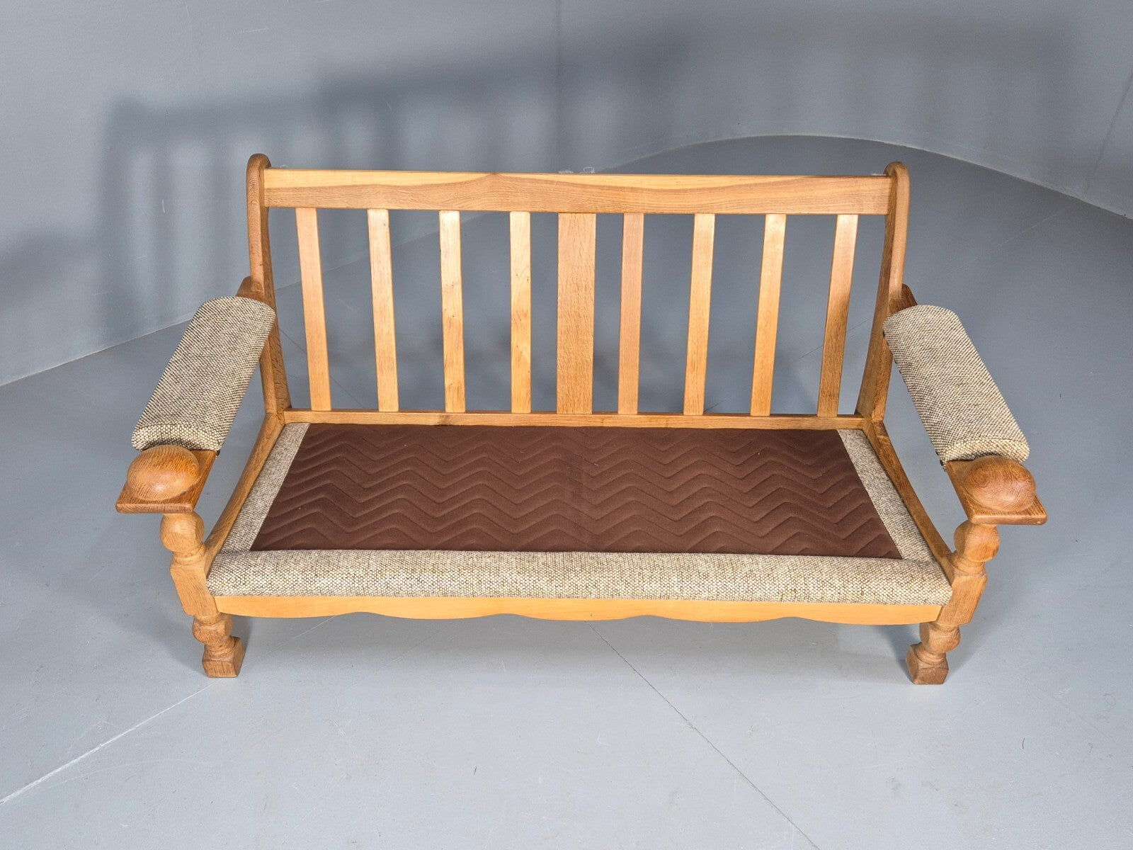 Vintage Kjearnulf Style 2 Seat Sofa 1970s Danish Oak and Wool EB9562 M2SS - UKDK FURNITURE