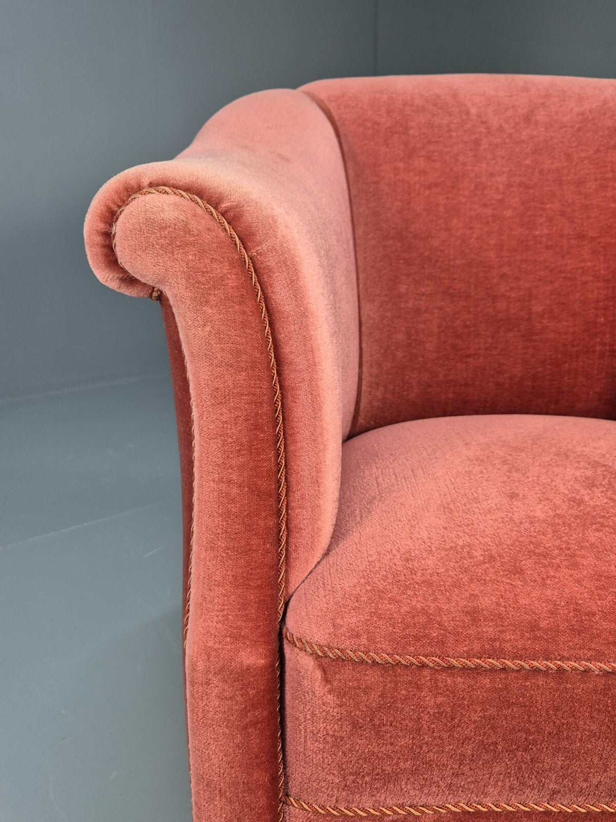 Vintage Danish Art Deco Tub Chair in Pink Velour with Tassels EB9650 VCLO - UKDK FURNITURE