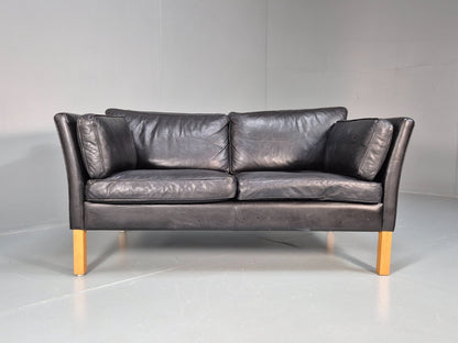 Retro Danish Two Seater Sofa Danish Black Leather 1980s MCM EB10120 M2SS5