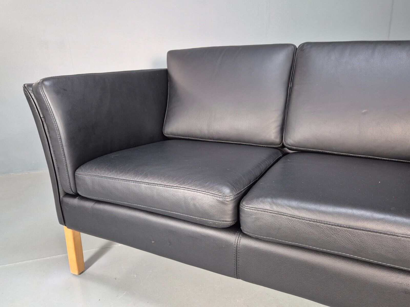 Vintage Danish 2 Seat Sofa Black Leather 1980s Retro MCM EB8536 M2SS - UKDK FURNITURE