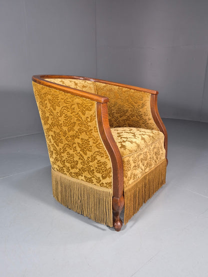 Art Deco Tub Chair Danish Vintage Gold Moquette Tassels Oak Frame  EB10753 VCLO0