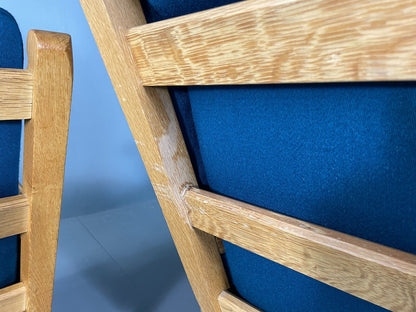 2 Vintage Danish Lounge Chairs Blue Oak Kjaernulf Retro EB6718 MNOR - UKDK FURNITURE
