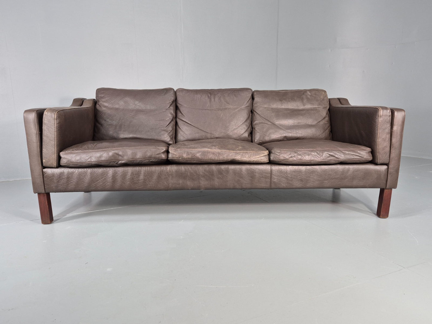 Vintage 3 Seat Sofa Danish Brown Leather Mid Century Retro 1970s EB10487 M3SS4