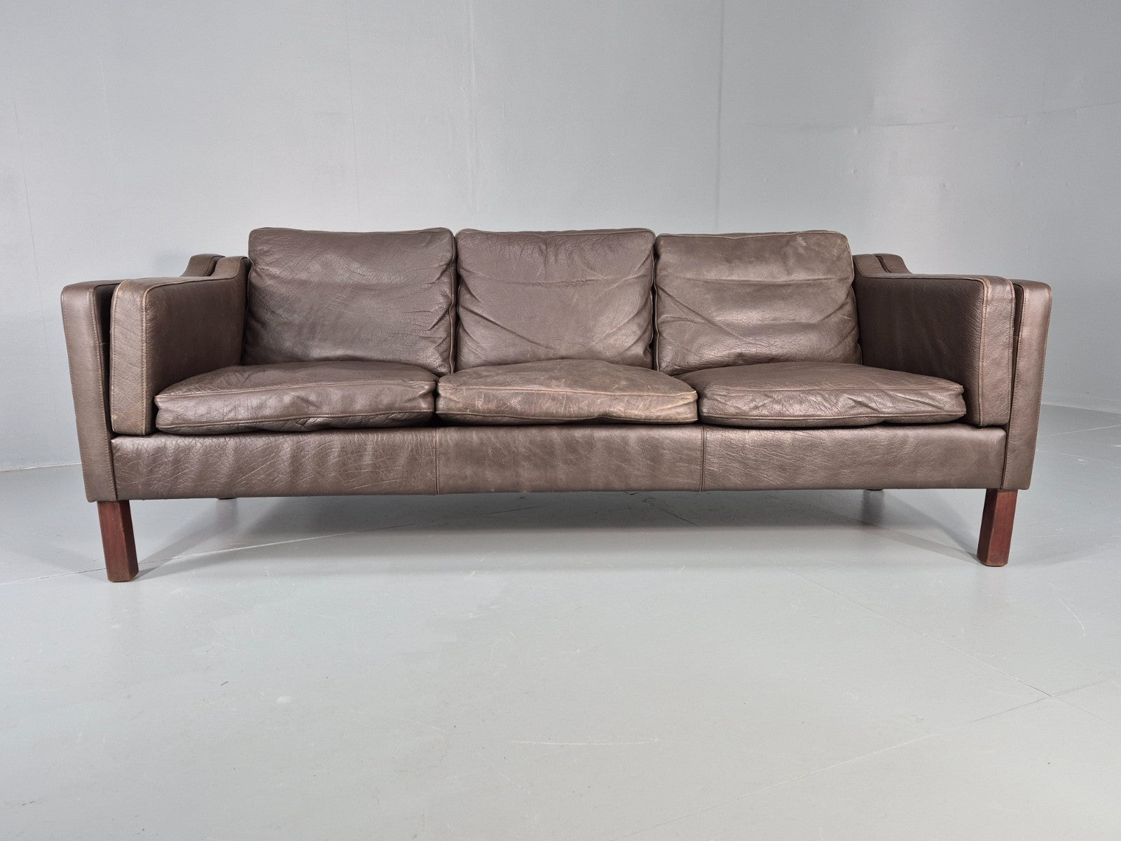 Vintage 3 Seat Sofa Danish Brown Leather Mid Century Retro 1970s EB10487 M3SS4
