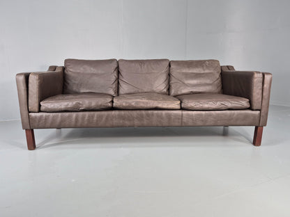 Vintage 3 Seat Sofa Danish Brown Leather Mid Century Retro 1970s EB10487 M3SS4