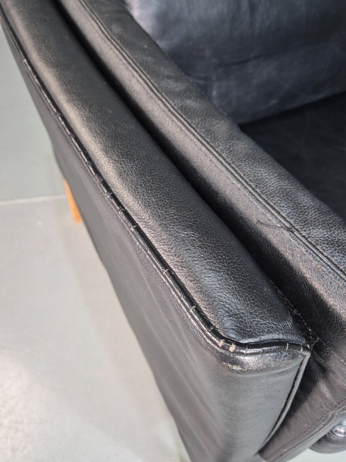 Vintage Danish 2 Seat Sofa Black Leather 1980s Retro MCM EB7625 M2SS - UKDK FURNITURE