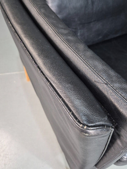 Vintage Danish 2 Seat Sofa Black Leather 1980s Retro MCM EB7625 M2SS - UKDK FURNITURE