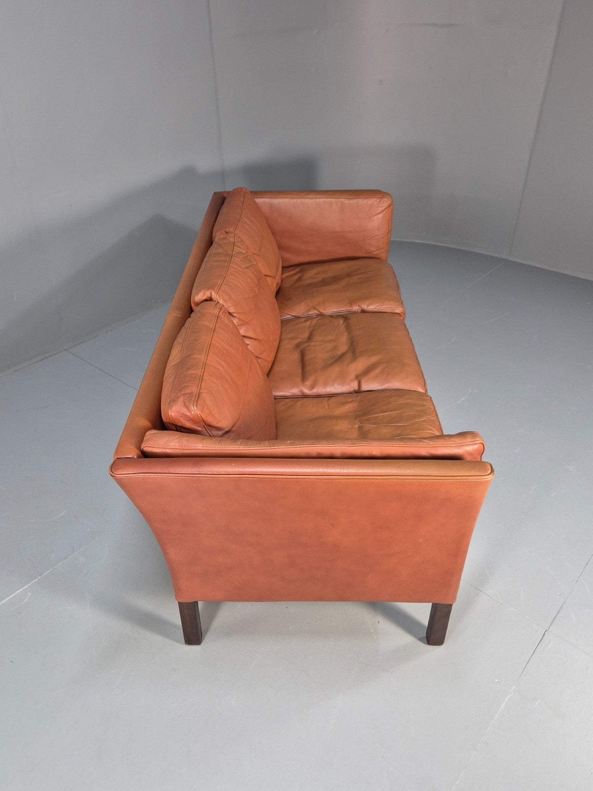 Retro Tan Leather Three Seater Sofa Vintage Danish Mid Century 1970 EB10078 M3SS12