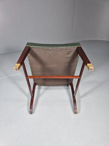 Georgian Style Elbow Chair Green Leather Mahogany Frame Danish 1970 EB10809 VLEA14