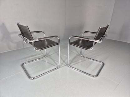 2 Leather and Chrome Elbow Chair Bauhaus Style Vintage 1980s Retro EB11214 MNOR9