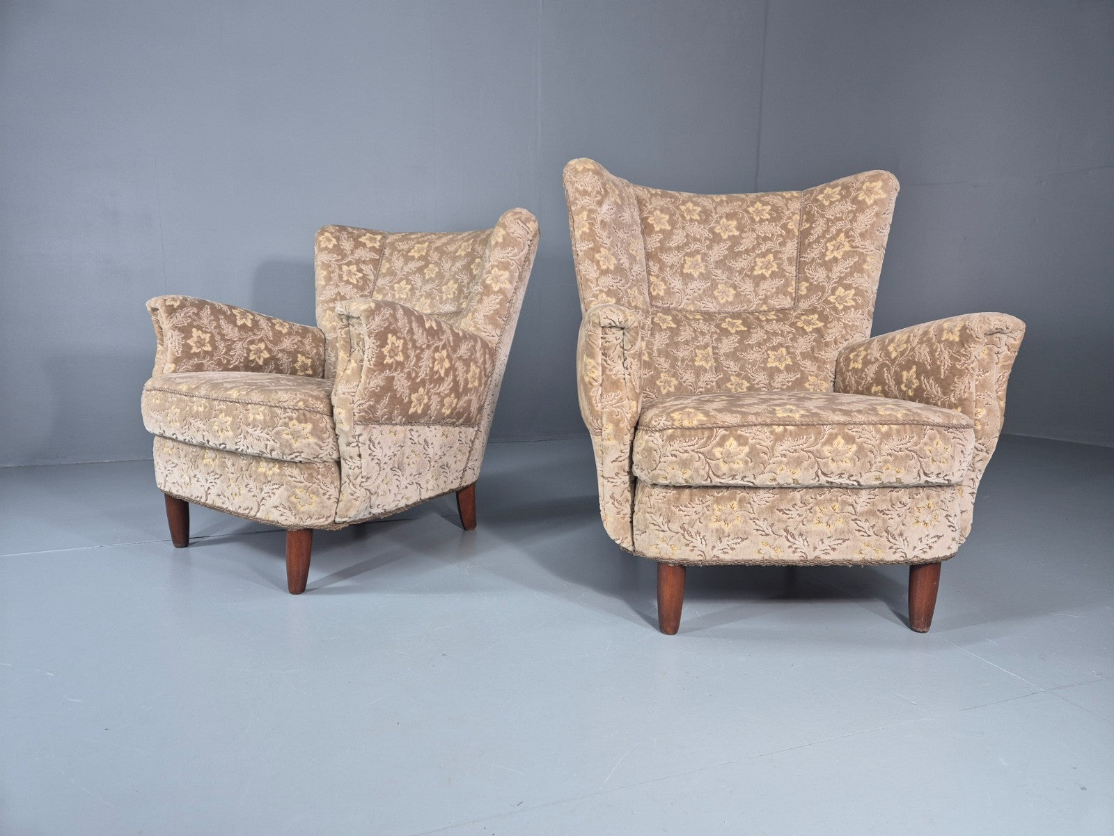2 1950s Lounge Chairs Mid Century Danish Floral Moquette Retro  EB11318 MNOR1