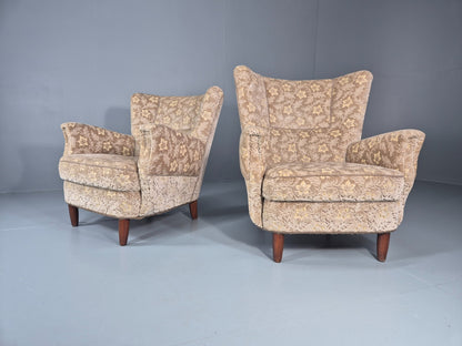 2 1950s Lounge Chairs Mid Century Danish Floral Moquette Retro  EB11318 MNOR1