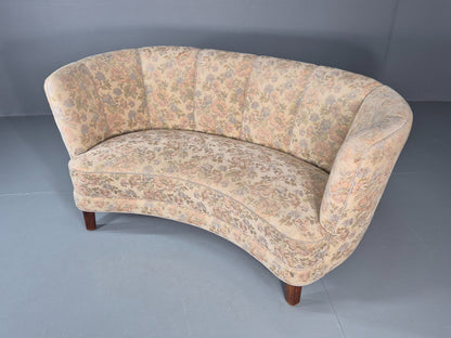 Vintage Two Seater Danish Curved Banana Sofa 1930s Art Deco Floral EB10795 V2SS5