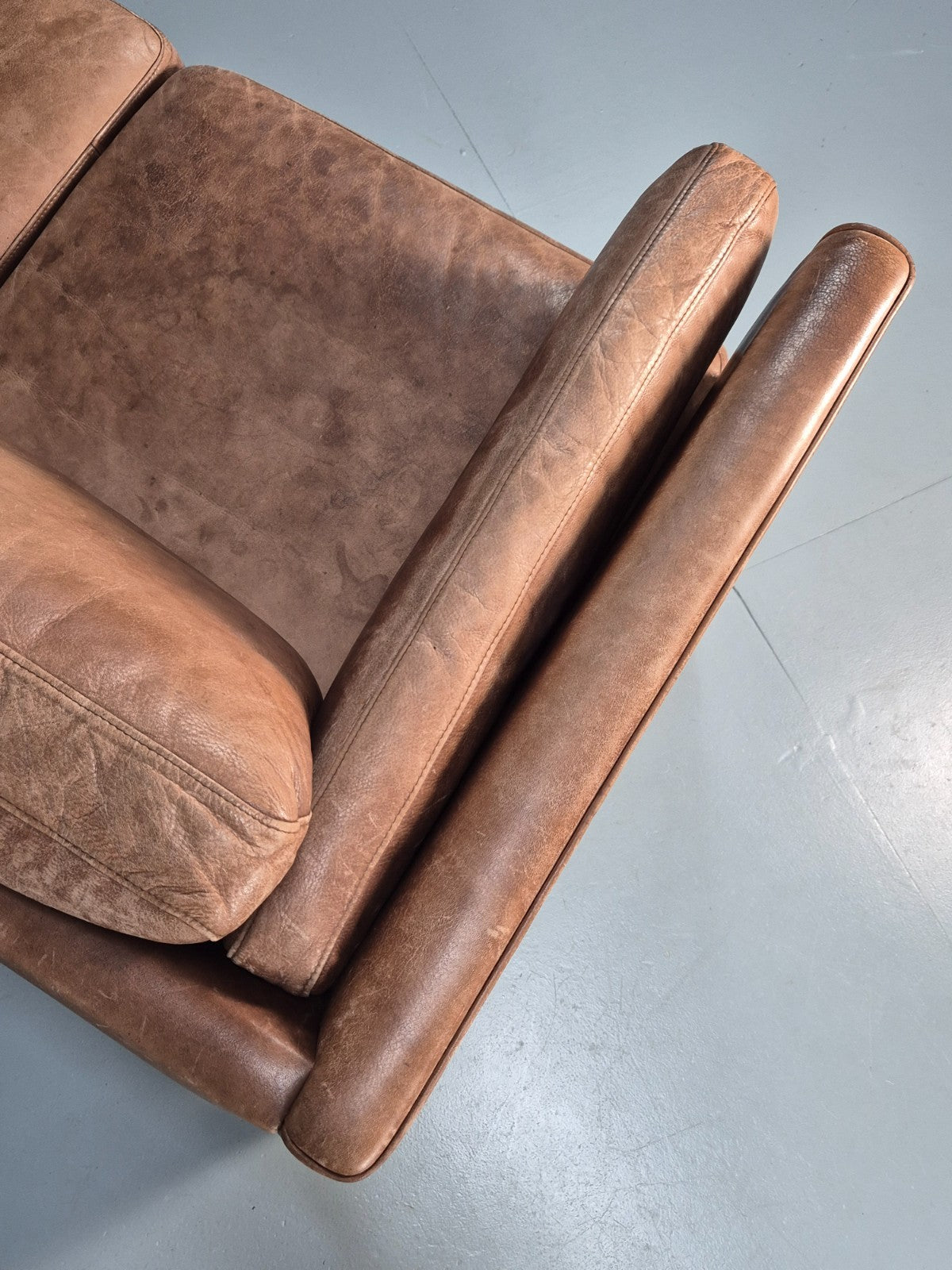 Retro Three Seater Sofa Brown Leather Danish Mid Century Design 70s EB10106 M3SS14