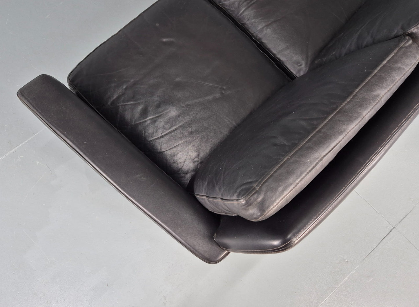 Vintage 1960s 3 Seat Sofa Danish Mid Century Design Black Leather EB10068 M3SS20
