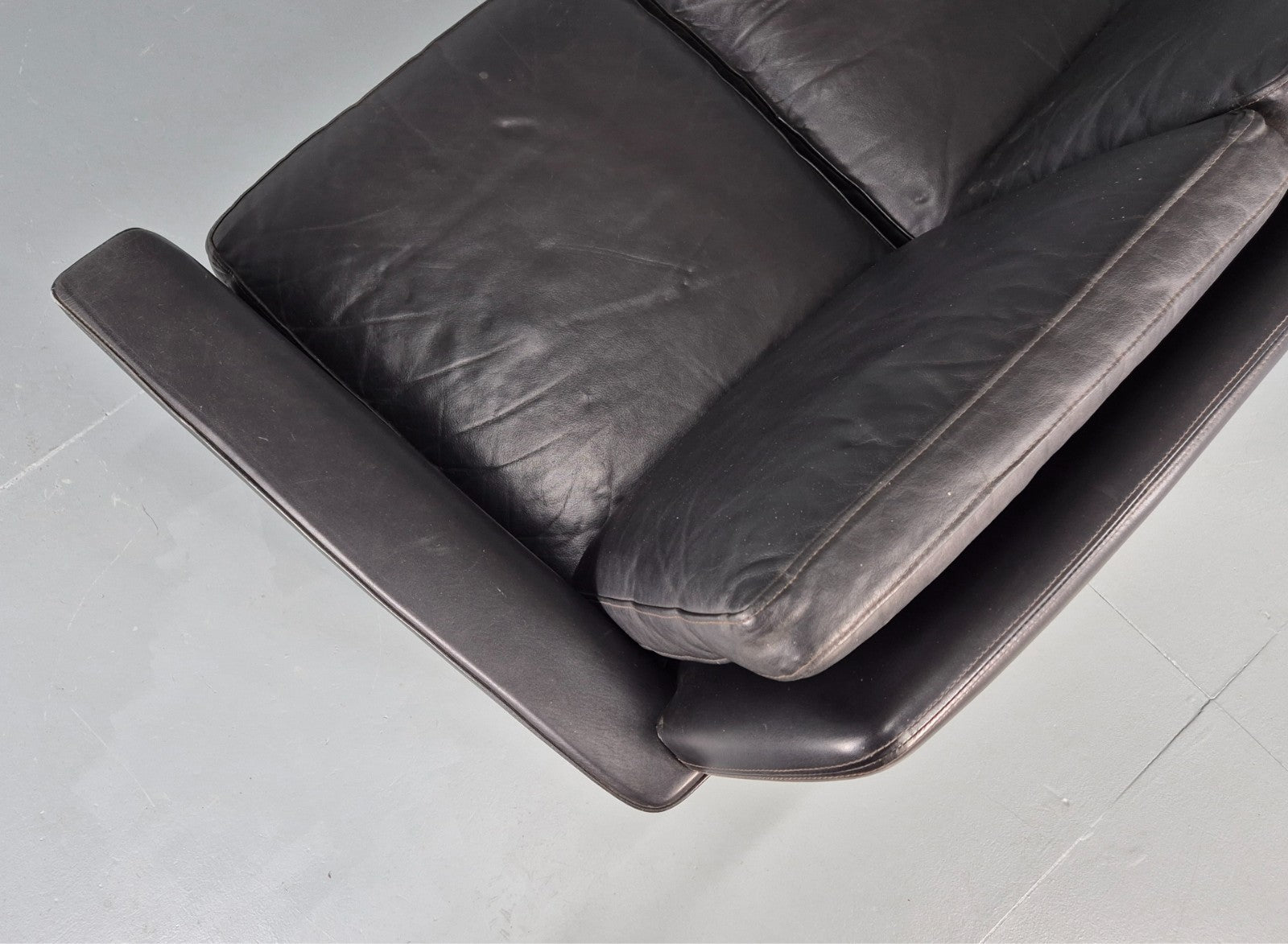 Vintage 1960s 3 Seat Sofa Danish Mid Century Design Black Leather EB10068 M3SS20