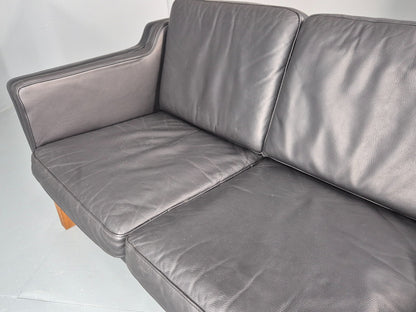Vintage 2 Seat Sofa Danish Black Leather Mogensen Style Retro 1980s EB10466 M2SS19