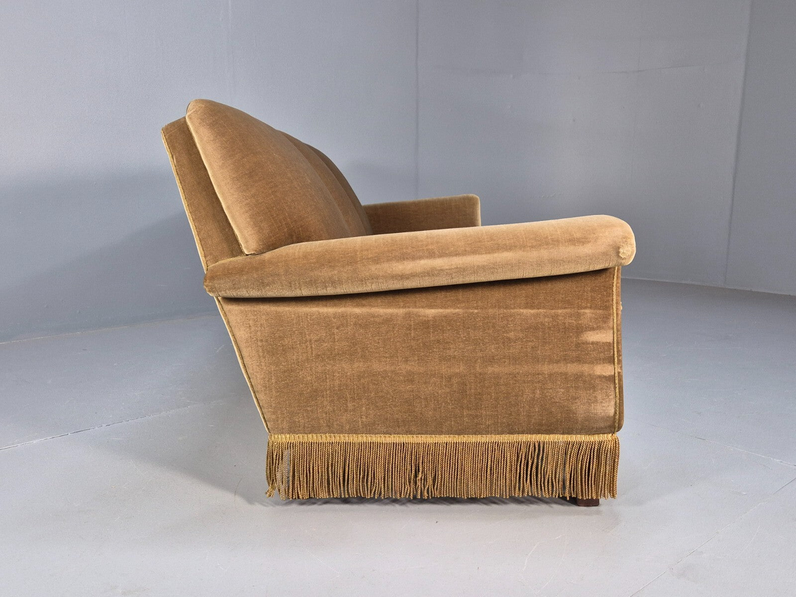 Vintage 3 Seater Sofa Green Velour Danish Mid Century Design Tassels EB9551 M3SS - UKDK FURNITURE