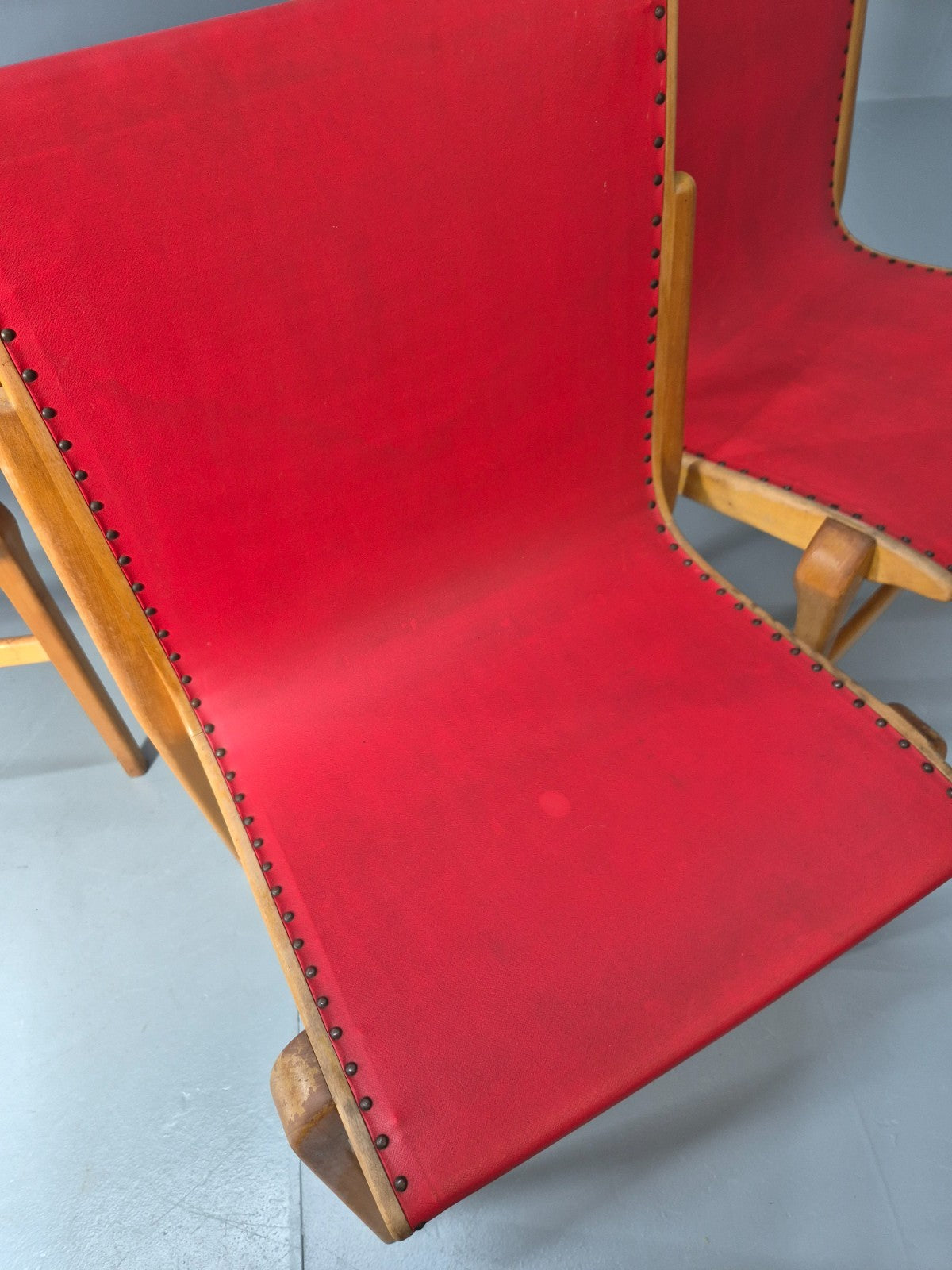 4 Stacking Lounge Chairs 1950s Swedish Red Beech Mid Century Retro EB11102 MDIN14