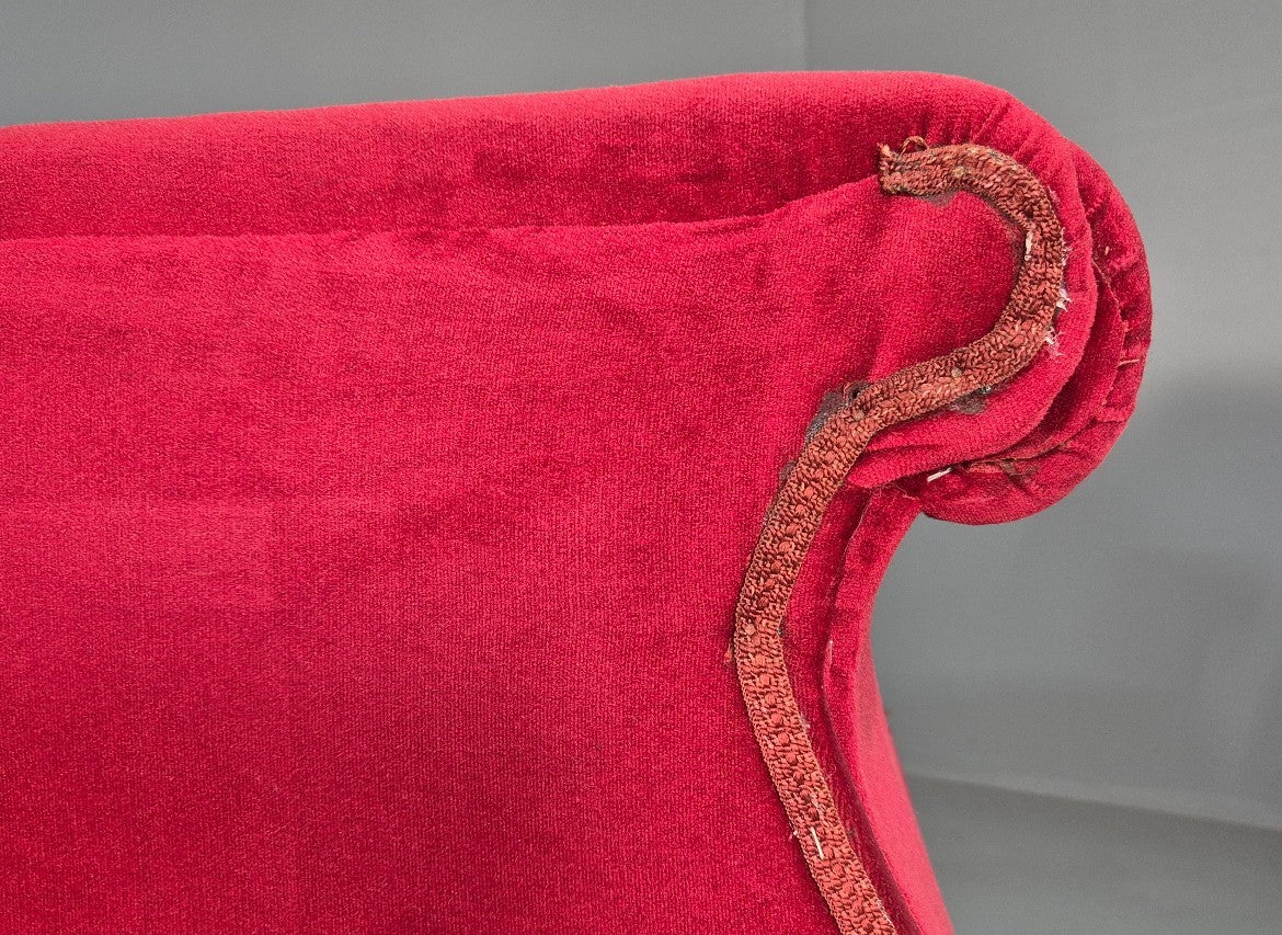 Vintage Antique Scroll End Settee Ball Claw Feet Red Velour 1900s EB7920 V2SS14